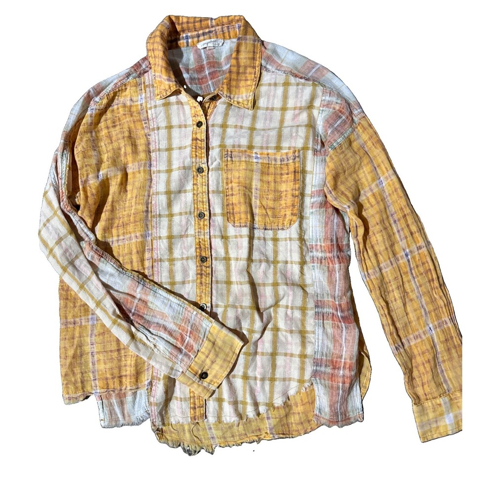 Mystree Plaid Distressed Patchwork Yellow S